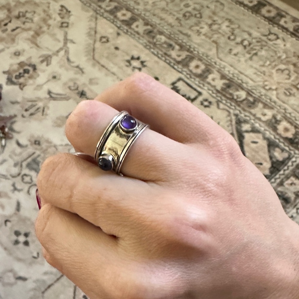 Silver Ring with Purple  Stones